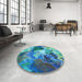 Round Patterned Blue Rug in a Office, pat3171lblu