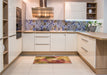 Patterned Mahogany Brown Rug in a Kitchen, pat3171org