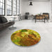 Round Patterned Golden Brown Yellow Rug in a Office, pat3171yw