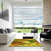 Square Patterned Golden Brown Yellow Rug in a Living Room, pat3171yw