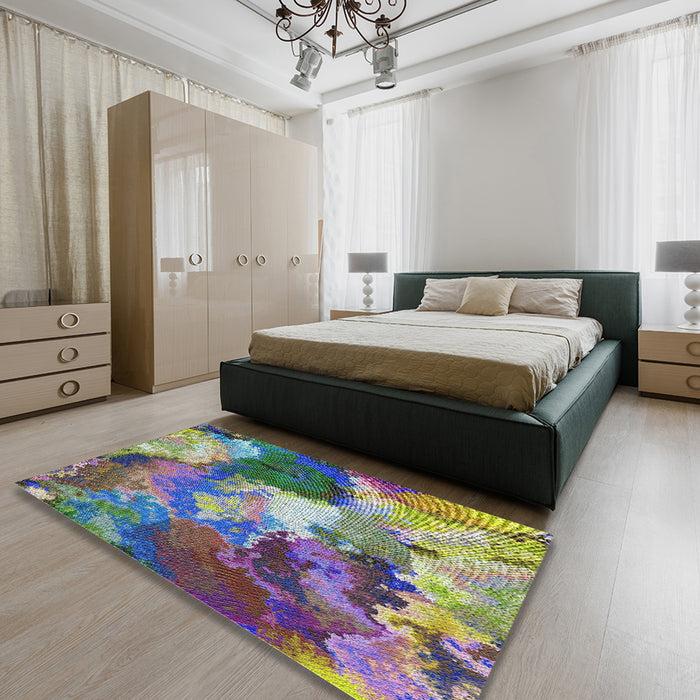 Patterned Purple Modern Rug in a Bedroom, pat3171