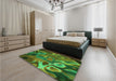 Patterned Dark Forest Green Rug in a Bedroom, pat3172grn