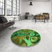 Round Patterned Dark Forest Green Rug in a Office, pat3172grn