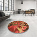 Round Patterned Tomato Red Rug in a Office, pat3172org