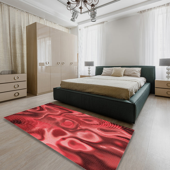 Patterned Red Rug in a Bedroom, pat3172rd