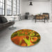 Round Patterned Tomato Red Rug in a Office, pat3172yw