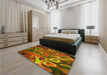 Patterned Tomato Red Rug in a Bedroom, pat3172yw