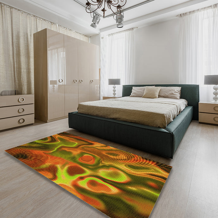 Patterned Tomato Red Rug in a Bedroom, pat3172yw