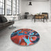 Round Machine Washable Transitional Grey Gray Rug in a Office, wshpat3172