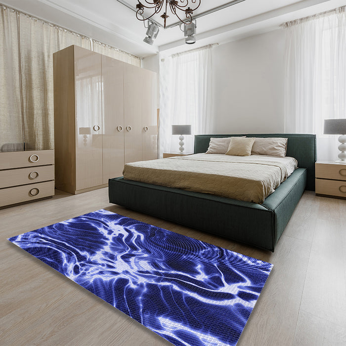 Patterned Light Slate Blue Rug in a Bedroom, pat3174blu