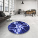 Round Patterned Light Slate Blue Rug in a Office, pat3174blu