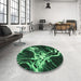 Round Patterned Dark Forest Green Rug in a Office, pat3174grn