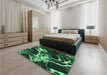 Patterned Dark Forest Green Rug in a Bedroom, pat3174grn