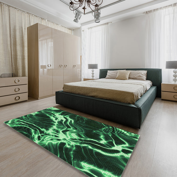 Patterned Dark Forest Green Rug in a Bedroom, pat3174grn