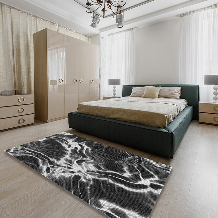 Patterned Charcoal Black Rug in a Bedroom, pat3174gry