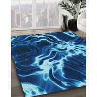 Patterned Denim Dark Blue Rug, pat3174lblu