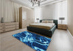 Patterned Denim Dark Blue Rug in a Bedroom, pat3174lblu