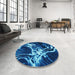 Round Patterned Denim Dark Blue Rug in a Office, pat3174lblu