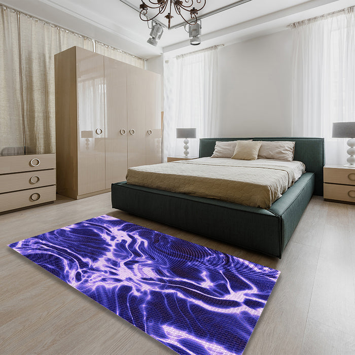 Patterned Cobalt Blue Rug in a Bedroom, pat3174pur
