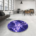 Round Patterned Cobalt Blue Rug in a Office, pat3174pur