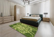 Patterned Green Rug in a Bedroom, pat3175brn