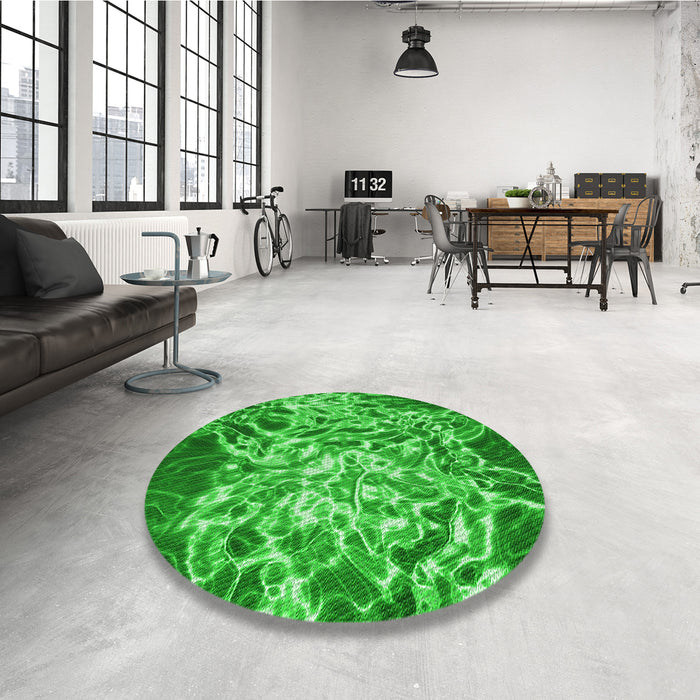 Round Patterned Green Rug in a Office, pat3175grn