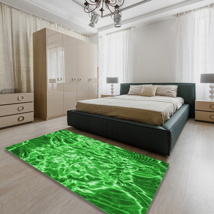 Patterned Green Rug in a Bedroom, pat3175grn