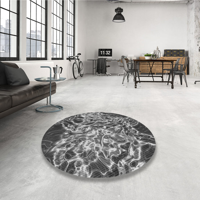 Round Patterned Gunmetal Gray Rug in a Office, pat3175gry