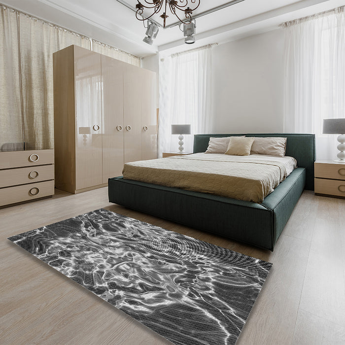 Patterned Gunmetal Gray Rug in a Bedroom, pat3175gry