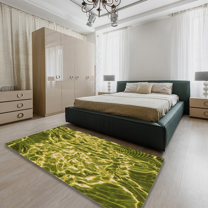 Patterned Orange Gold Rug in a Bedroom, pat3175org