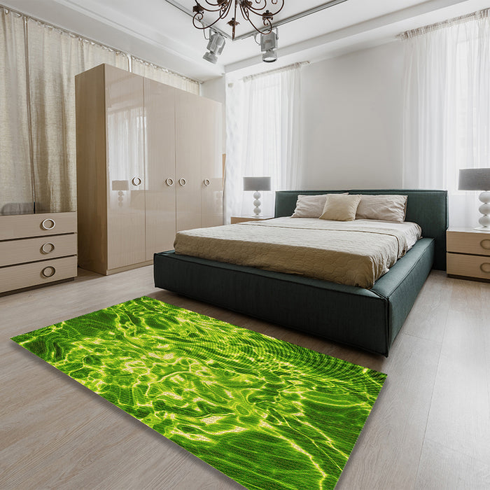 Patterned Forest Green Rug in a Bedroom, pat3175yw