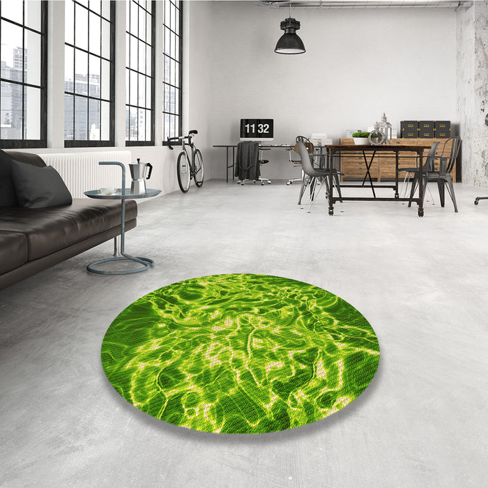 Round Patterned Forest Green Rug in a Office, pat3175yw