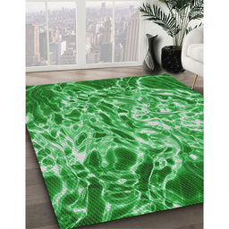 Patterned Green Modern Rug in Family Room, pat3175