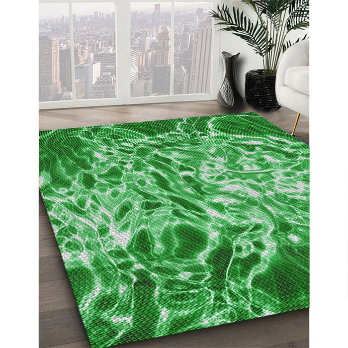 Patterned Green Modern Rug in Family Room, pat3175