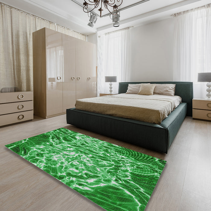 Patterned Green Modern Rug in a Bedroom, pat3175