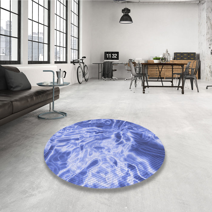 Round Patterned Sky Blue Rug in a Office, pat3176blu