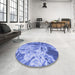 Round Patterned Sky Blue Rug in a Office, pat3176blu