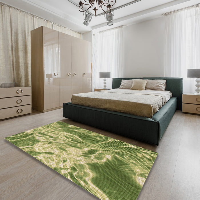 Patterned Metallic Gold Rug in a Bedroom, pat3176brn