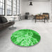 Round Patterned Neon Green Rug in a Office, pat3176grn