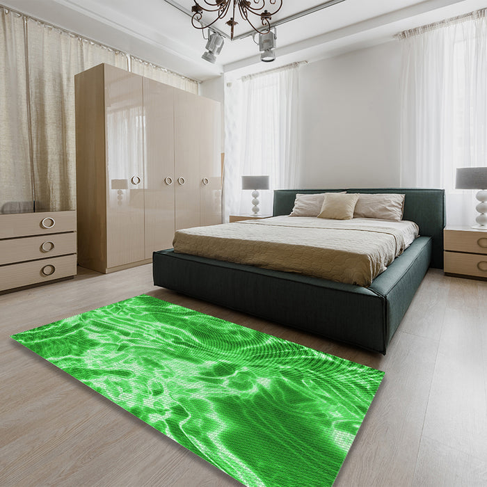 Patterned Neon Green Rug in a Bedroom, pat3176grn