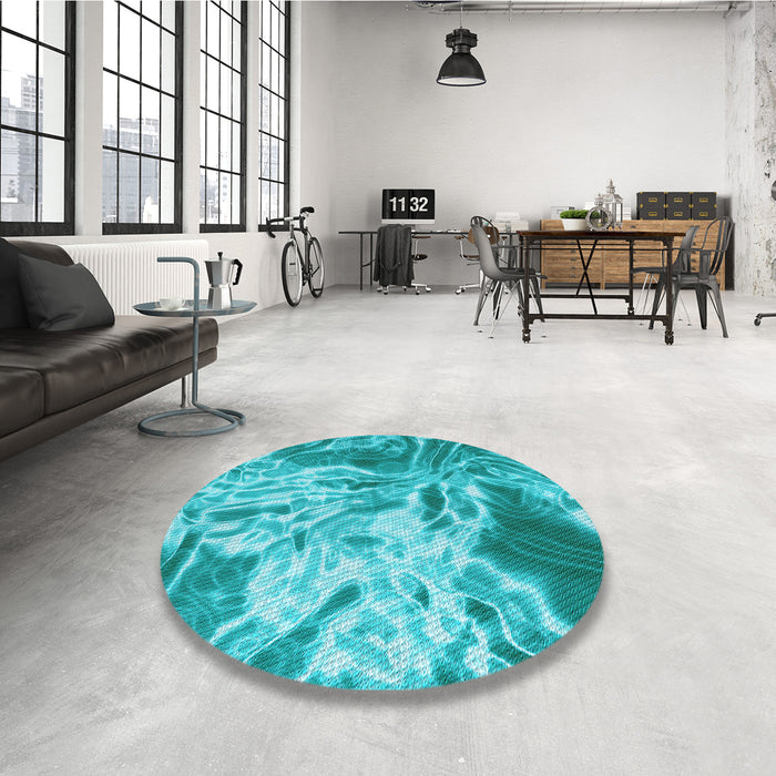 Round Patterned Bright Cyan Blue Rug in a Office, pat3176lblu