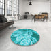 Round Patterned Bright Cyan Blue Rug in a Office, pat3176lblu