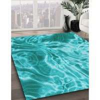 Patterned Bright Cyan Blue Rug, pat3176lblu