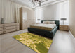 Patterned Dark Yellow Green Rug in a Bedroom, pat3176org