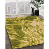 Patterned Dark Yellow Green Rug, pat3176org