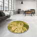 Round Patterned Dark Yellow Green Rug in a Office, pat3176org