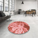 Round Patterned Fire Red Rug in a Office, pat3176rd