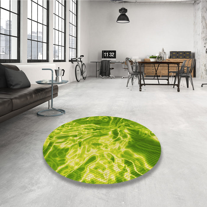 Round Patterned Dark Lime Green Rug in a Office, pat3176yw