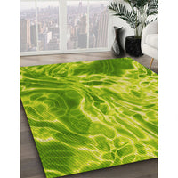 Patterned Dark Lime Green Rug, pat3176yw