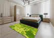 Patterned Dark Lime Green Rug in a Bedroom, pat3176yw